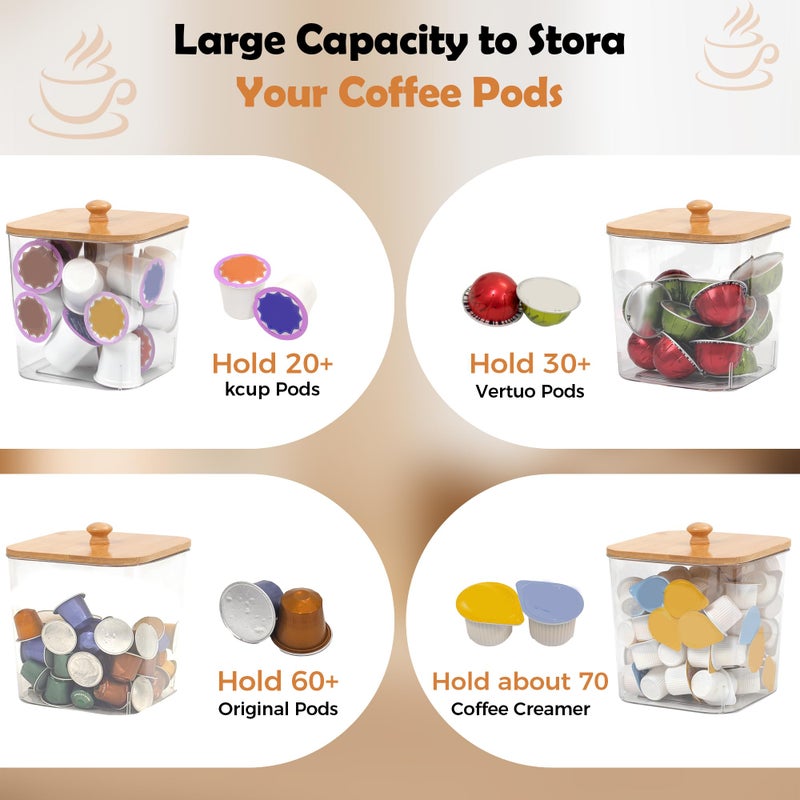 ZECENN Coffee Pod Storage Containers with Bamboo Lid, BPA-Free Clear Coffee Pod Holder Organizer for K-Cup, Vertuo Pods, Coffee Creamer & Filters (3 PACK) - Image 5