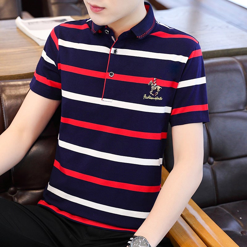 Men's Short Sleeve Polo Shirt Cotton Casual Button Collar T-Shirt Summer Loose Fit Top - Image 3