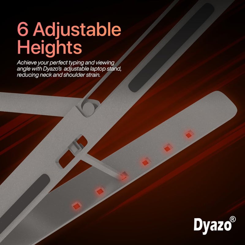 Dyazo حامل/قاعدة كمبيوتر محمول من الألومنيوم المهوى القابل لضبط الارتفاع من Zigzag بزوايا متعددة (6 زوايا) متوافق مع Macbook Air Pro وHP وLenovo وDell وأجهزة كمبيوتر محمولة ونوت بوك أخرى بحجم 10-15.6 بوصة (رمادي فضائي) - Image 2