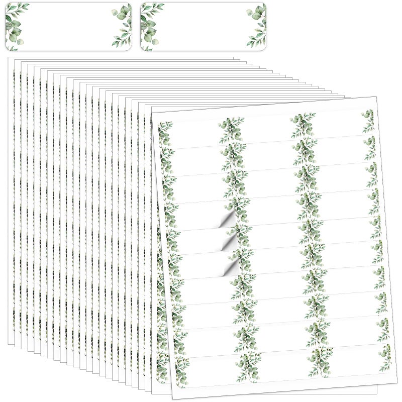 Lincia 20 Sheets 600 Pcs Wedding Greenery Leaf Address Labels Printable Elegant Eucalyptus Themed Self Adhesive Stickers Writable Paper Gift Tags for Envelope Printer Seal Mailing 1 x 2-5/8 Inch - Image 1