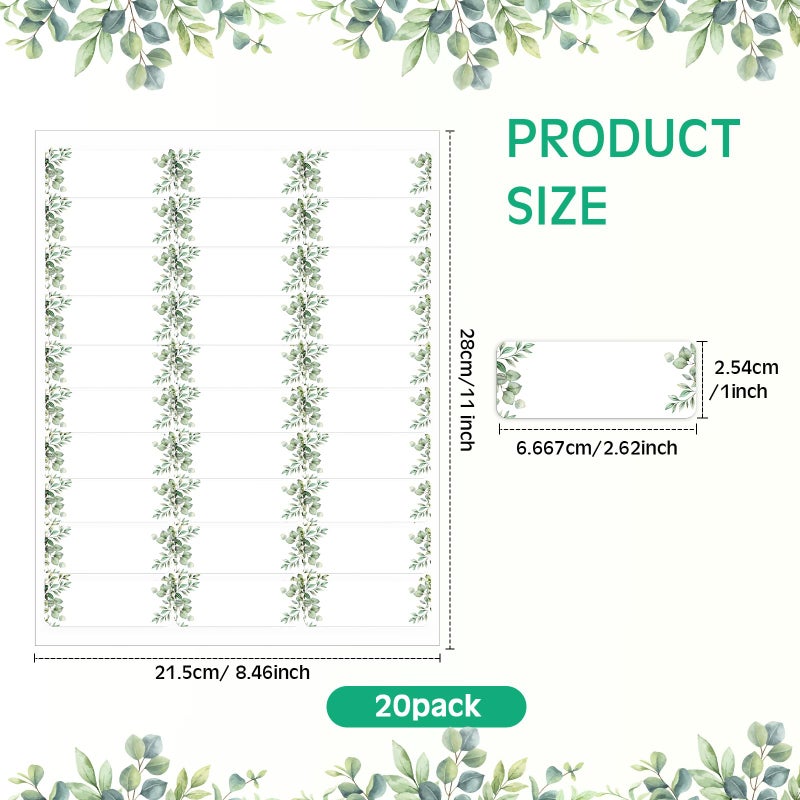 Lincia 20 Sheets 600 Pcs Wedding Greenery Leaf Address Labels Printable Elegant Eucalyptus Themed Self Adhesive Stickers Writable Paper Gift Tags for Envelope Printer Seal Mailing 1 x 2-5/8 Inch - Image 2