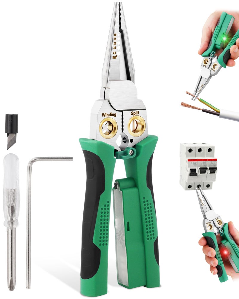 FAITIO 8 In 1 Wire Stripper with Voltage Tester, Wire Strippers/Crimper with Plier, Cutters, Splitting(12V-250V), Wire Stripping Tools for 10-18 AWG for Professional Electrician & DIY Tool - Image 1