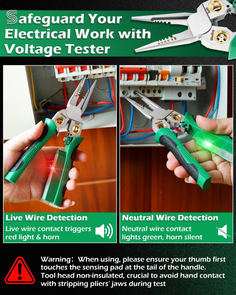 FAITIO 8 In 1 Wire Stripper with Voltage Tester, Wire Strippers/Crimper with Plier, Cutters, Splitting(12V-250V), Wire Stripping Tools for 10-18 AWG for Professional Electrician & DIY Tool - Image 2