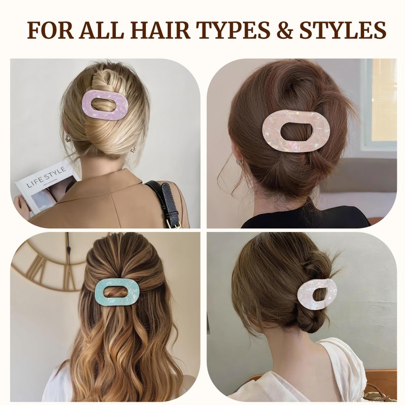 Lourny Flat Hair Clips for Women, 4PCS Flat Acrylic Claw Clips for Thin Hair Lightweight Non-Slip Large Claw Clips for Women(Yellow+white+green+purple) - Image 5