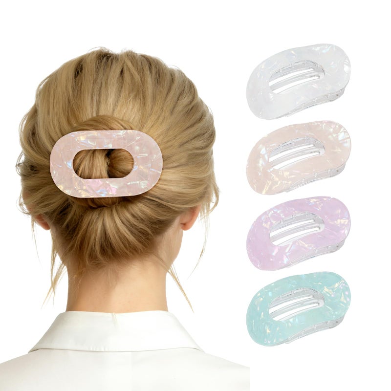 Lourny Flat Hair Clips for Women, 4PCS Flat Acrylic Claw Clips for Thin Hair Lightweight Non-Slip Large Claw Clips for Women(Yellow+white+green+purple) - Image 1