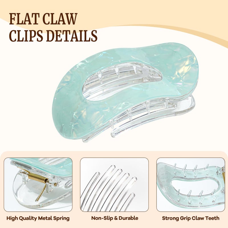 Lourny Flat Hair Clips for Women, 4PCS Flat Acrylic Claw Clips for Thin Hair Lightweight Non-Slip Large Claw Clips for Women(Yellow+white+green+purple) - Image 2