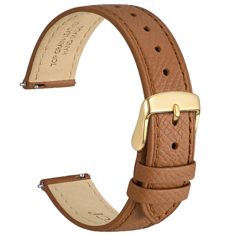 WOCCI 16mm Grace Watch Band for Ladies, Top Grain Leather, Quick Release Replacement Strap with Gold Buckle (Brown) - Image 1