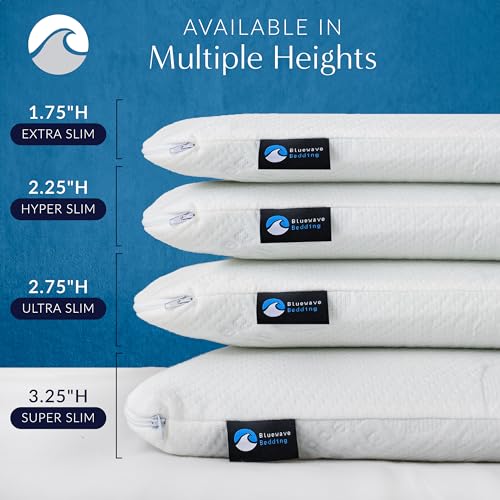 Bluewave Bedding وسادة بلوويف الإضافية الرقيقة من هلام الذاكرة للذين ينامون على البطن والظهر - تصميم رقيق، مسطح، ومنخفض للعمق للنوم العميق (ارتفاع 1.75 بوصة، حجم قياسي) - Image 5