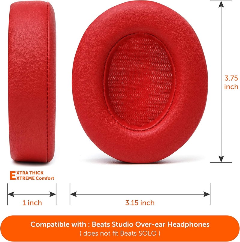 WC وسائد أذن بديلة Wicked Cushions لبياتس ستوديو 2 و 3 (B0501، B0500) سلكية ولاسلكية | لا تناسب بياتس سولو | جلد PU أنعم، رغوة معززة ولاصق أقوى | أحمر - Image 5