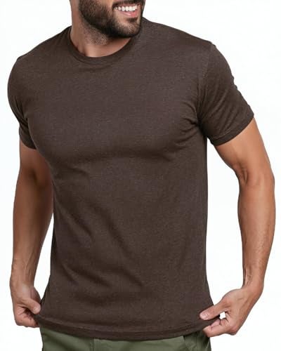 INTO THE AM Men's Plain Tees - Fitted Crewneck T-Shirts Casual Gym Workout Black White Short Sleeve Tshirts Shirts for Men (Brown, Large) - Image 1