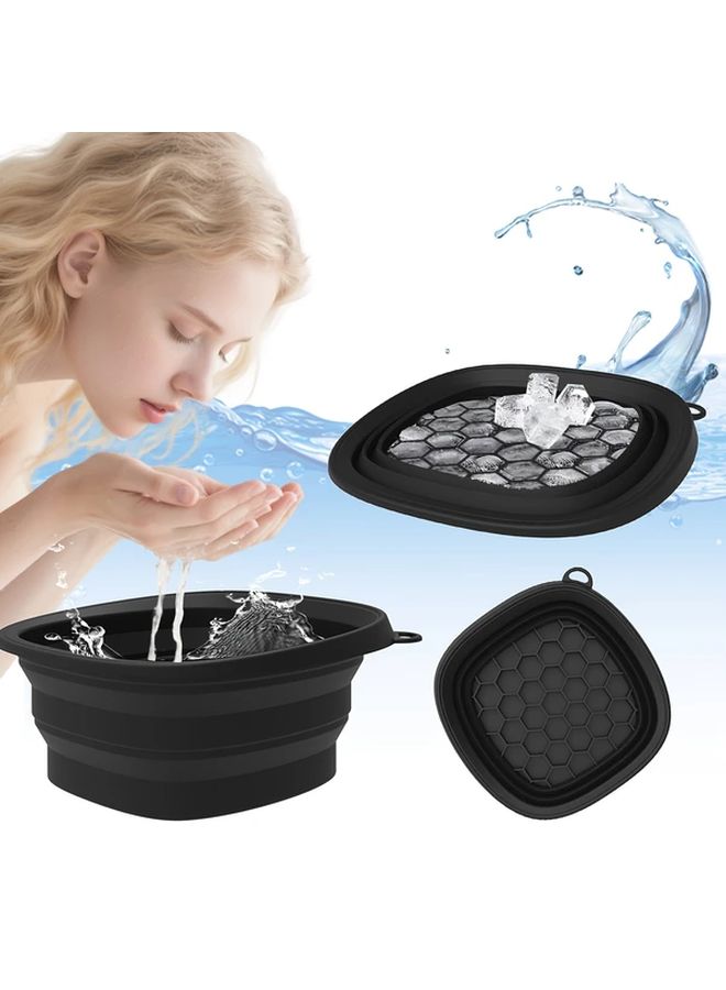 Black Collapsible Silicone Ice Bath Face Bowl With Detachable Ice Cube Tray Ergonomic Edge Portable Cooling Basin For Skincare Travel - Image 1
