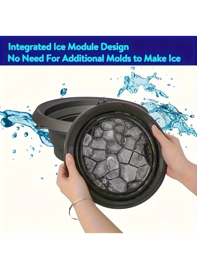 Black Collapsible Silicone Ice Bath Face Bowl With Detachable Ice Cube Tray Ergonomic Edge Portable Cooling Basin For Skincare Travel - Image 3