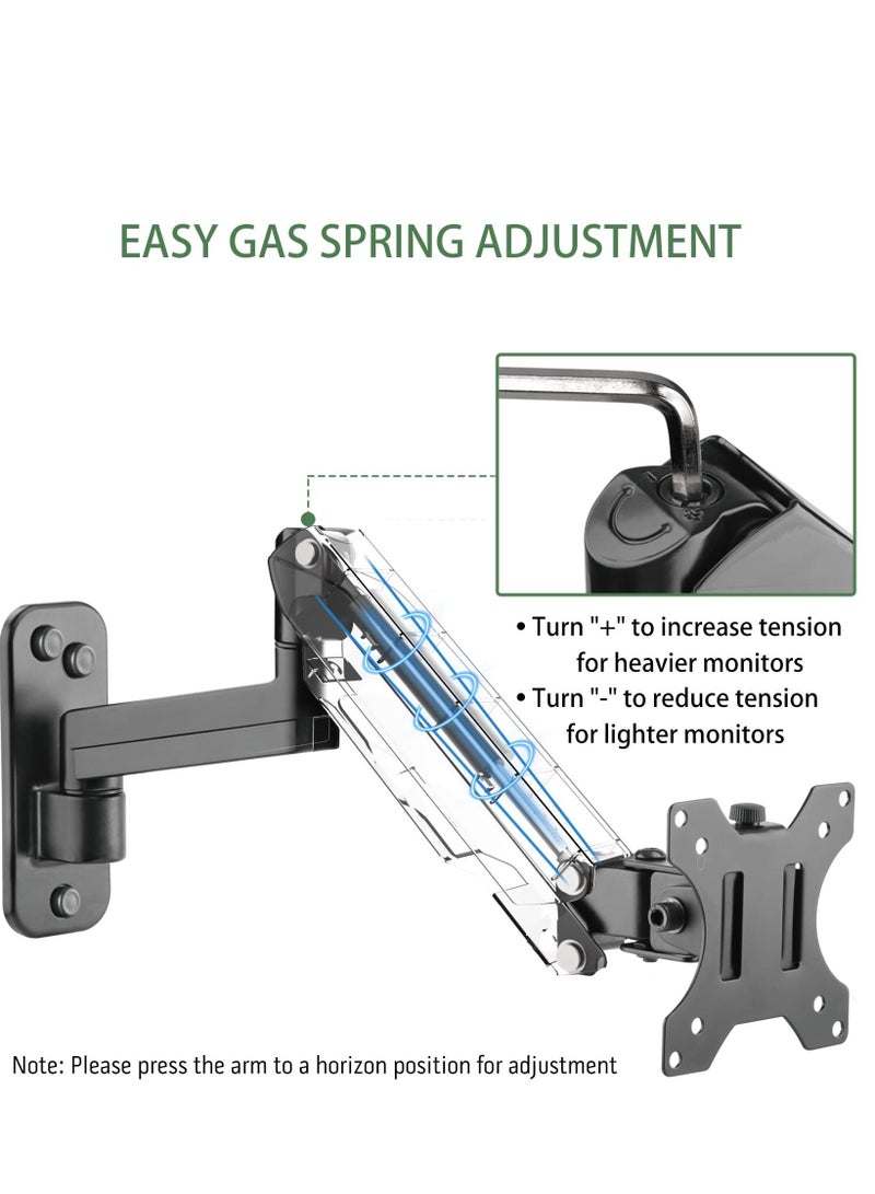 Y&D Single Monitor Wall Mount for 17 to 35 Inch Computer Screens, Gas Spring Arm Holds Up 12kg , with Fits Four VESA Mounting Sizes 75x75, 100x100, Black - Image 4