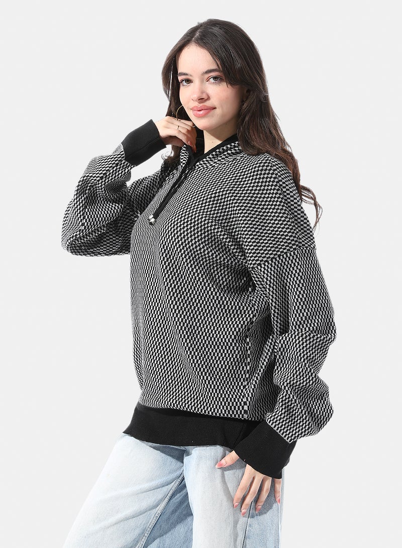 Andora Checkerboard Pattern Slip On Hoodie - Image 2