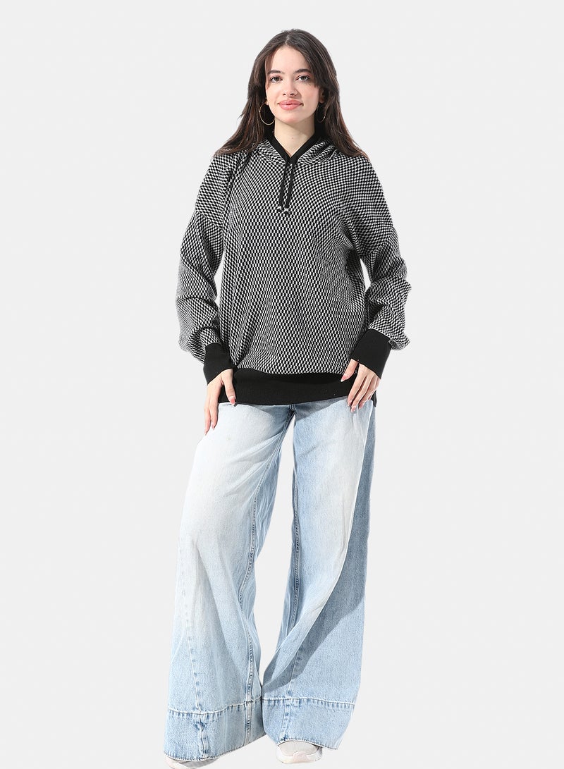 Andora Checkerboard Pattern Slip On Hoodie - Image 5