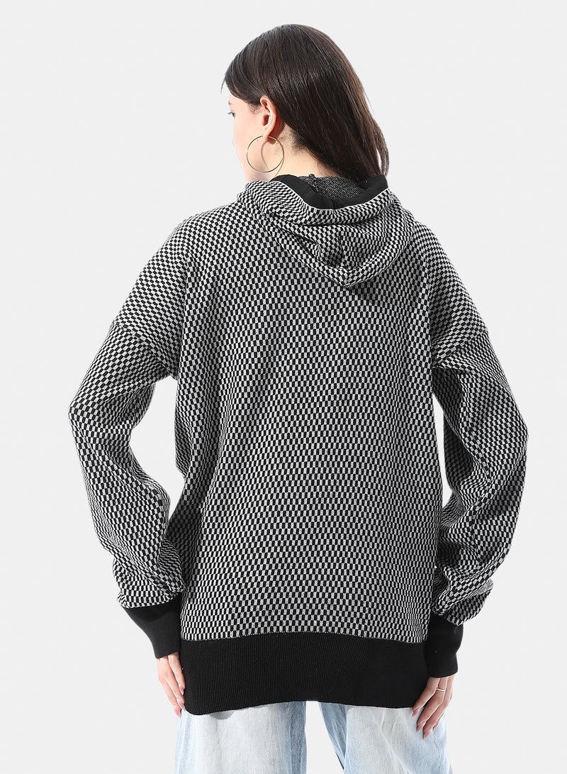 Andora Checkerboard Pattern Slip On Hoodie - Image 3