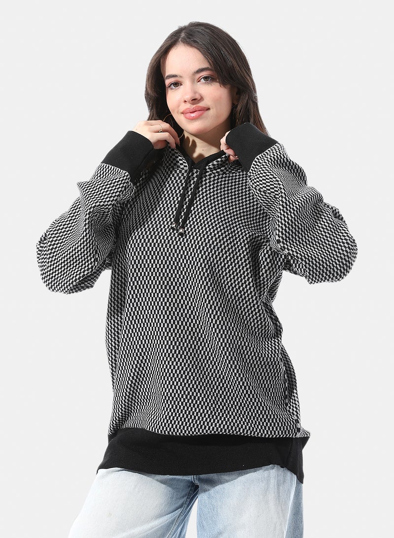 Andora Checkerboard Pattern Slip On Hoodie - Image 1