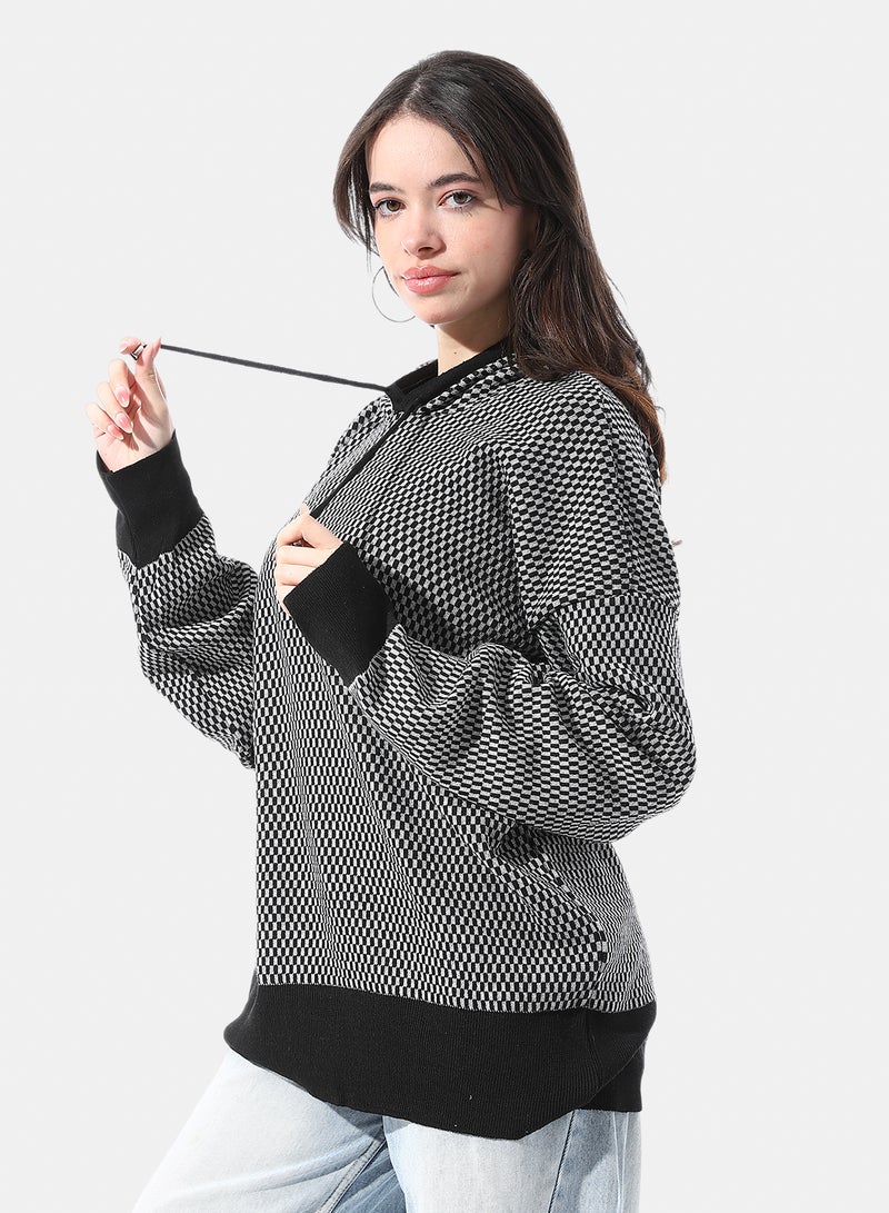 Andora Checkerboard Pattern Slip On Hoodie - Image 4