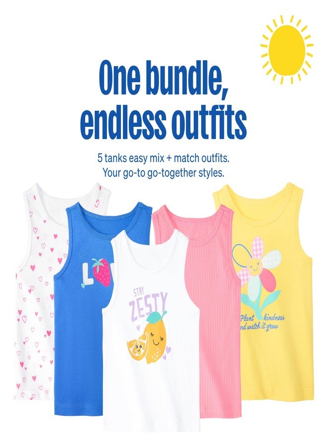 Garanimals Baby & Toddler Girl Lemon Tank Tees - Kid's Sleeveless Tank Top - Size 6T - Blue, White, Yellow, Pink - 5 Pack - Image 4