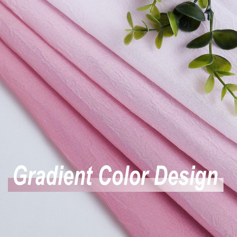 Purainbow Ombre Chiffon Sheer Curtains Pink for Living Room Decor, Gradient Light Filtering Window Curtain Panels for Girls Bedroom, Crinkle Semi Sheer Drapes for Garden, Yard Decor, Grommet Top, 42"Wx63"L - Image 5