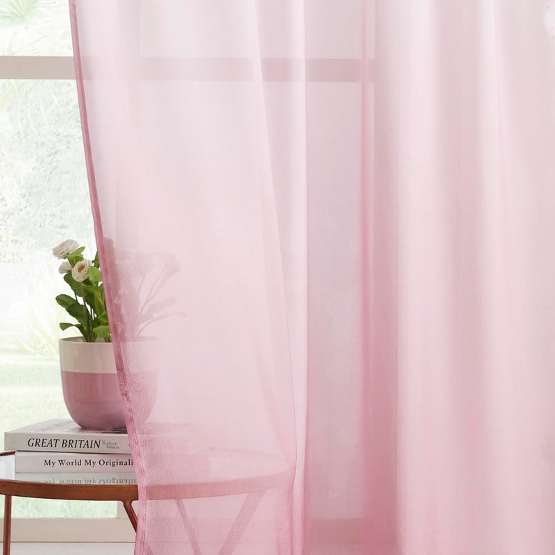 Purainbow Ombre Chiffon Sheer Curtains Pink for Living Room Decor, Gradient Light Filtering Window Curtain Panels for Girls Bedroom, Crinkle Semi Sheer Drapes for Garden, Yard Decor, Grommet Top, 42"Wx63"L - Image 2
