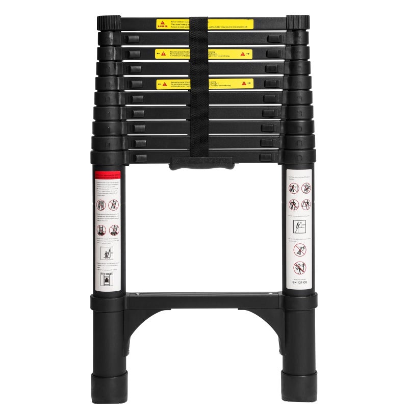 BOCOM 105 FT Aluminum Telescoping Ladder Lightweight MultiPurpose Collapsible Extension with 2 Triangle Stabilizers Heavy Duty 330 lbs Max Capacity Ideal for Home RV and Outdoor Work Black