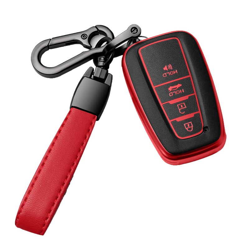Compatible With Toyota Key Fob Cover with Keychain Soft TPU Key Shell CaseFor 20192025 Rav4 20192024 Camry 4 Runner 20202022 Highlander Corolla Prius CHR Avalon GT86only for Keyless goRed