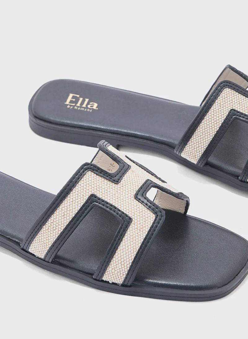 ELLA Contrast Color H Shape Flat Sandal