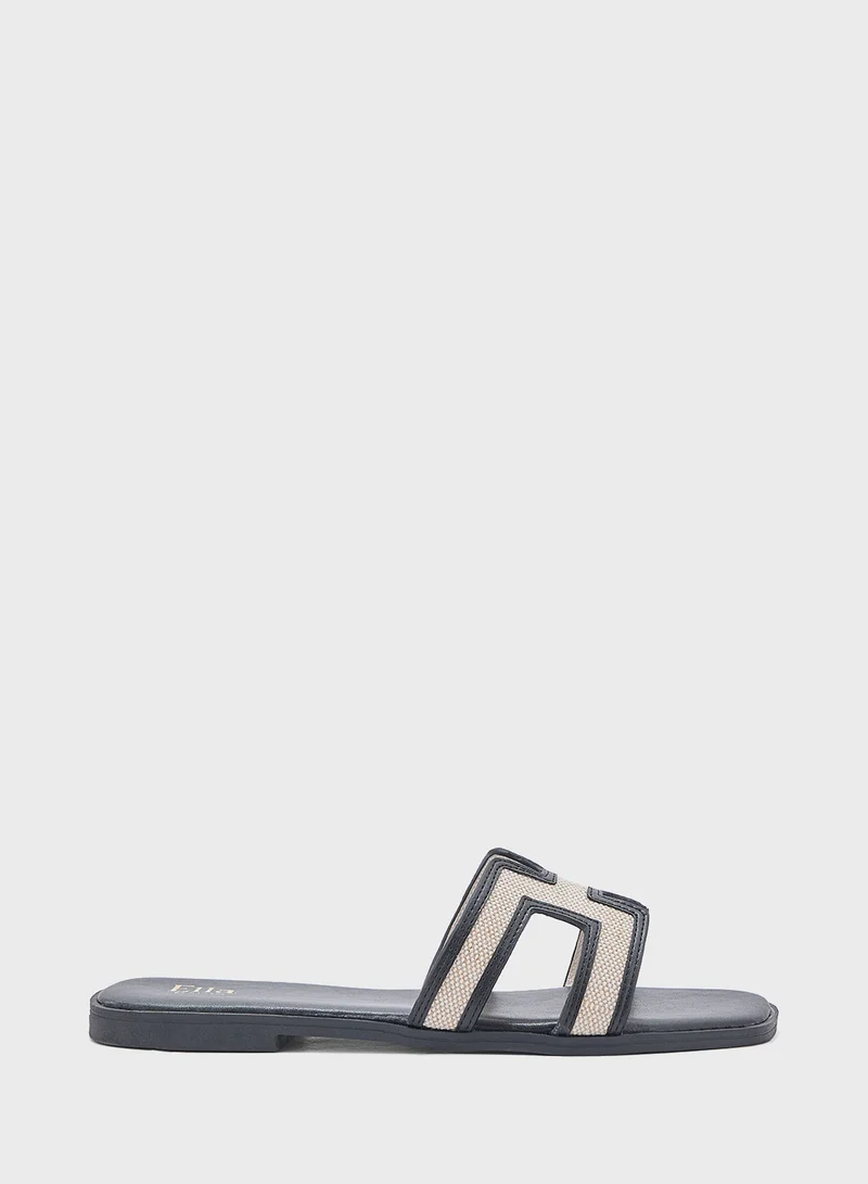 ELLA Contrast Color H Shape Flat Sandal