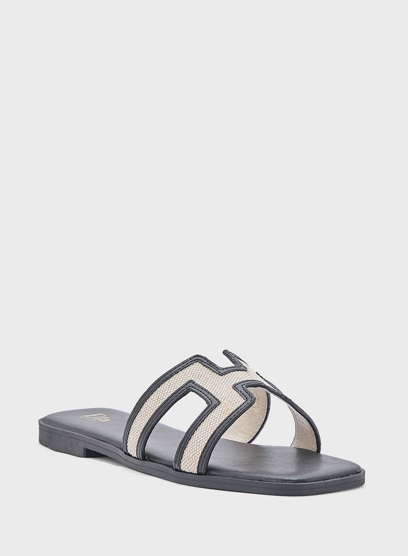 ELLA Contrast Color H Shape Flat Sandal