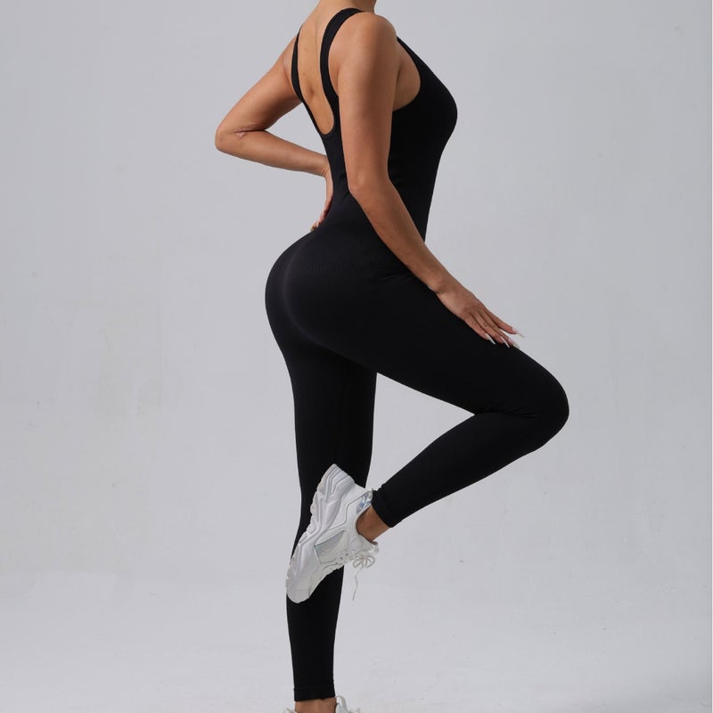 Seamless High-Elastic Yoga Jumpsuit Sportswear Black  - Image 3