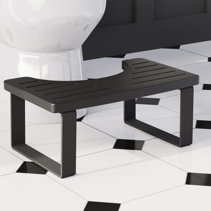 SQUATTING POTTY FOR ADULTS 7IN WOODEN POOP STOOL ADULT MATTE BLACK BAMBOO TOILET STOOL SQUAT WOOD POOPING STOOL FOR BATHROOM TOILET FOOT STEP FOR KIDS WITH NONSLIP MAT