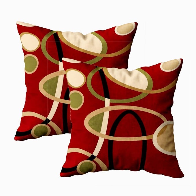 Red Tan Black Geometric Circle Printing Decorative Throw Pillow Case 18X18Inch 2PCS Home Decoration Pillowcase Zippered Pillow Covers Cushion Cover