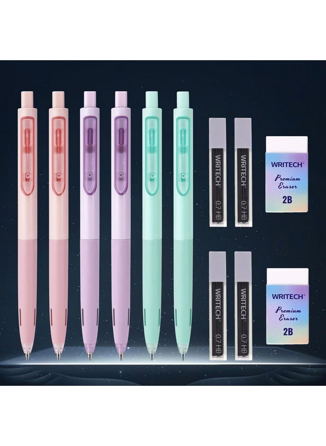 WRITECH Up Mechanical Pencil Set: 6Ct Pastel Mechanical Pencils 0.7Mm With 4 Tubes Of Hb Lead Refills And 2 Extra Erasers For Writing Drawing Sketching Drafting  - Image 1