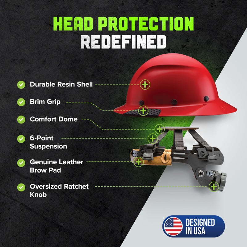 LIFT SAFETY Dax Fiber Resin Full Brim Safety Helmet | 6 Point Suspension for Comfort & Impact Protection | Red - Image 2