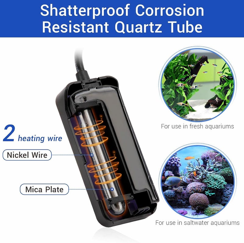 Hygger small aquarium heater 25W for 2~5 gallon fish tank submersible heater betta turtle tank heater - Image 2