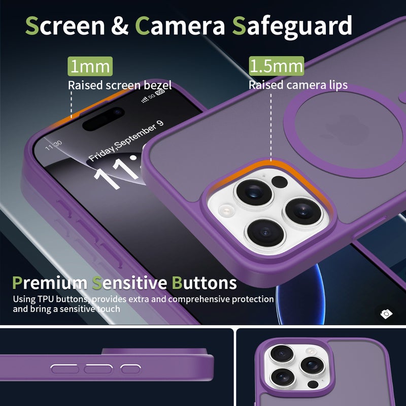 iPhone15Pro Max MagSafe Case Magnetic Back Cover,【Full Shockproof Protection】Translucent Matte Back - Image 3