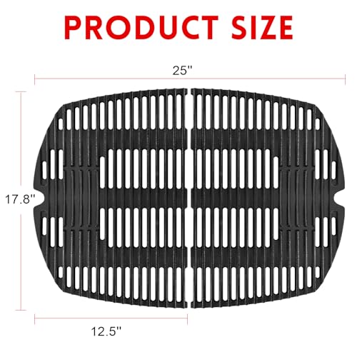 GGC 7646 7584 Grill Grates for Weber Q3200 Q320 Q300 Q3000 Q3100 Gas Grills, 17.8" x 25" Cast Iron Cooking Grates for Weber 586002 57060001 404341 Grill, 2PCS Replacement Accessories for Webber Baby Q - Image 2