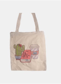 A zippered linen tote bag with a book, mug and cactus print - pzsku/Z87A14A1D49889AF6727FZ/45/_/1737461973/d89ad204-911e-4b8c-8068-8bebba83ef71