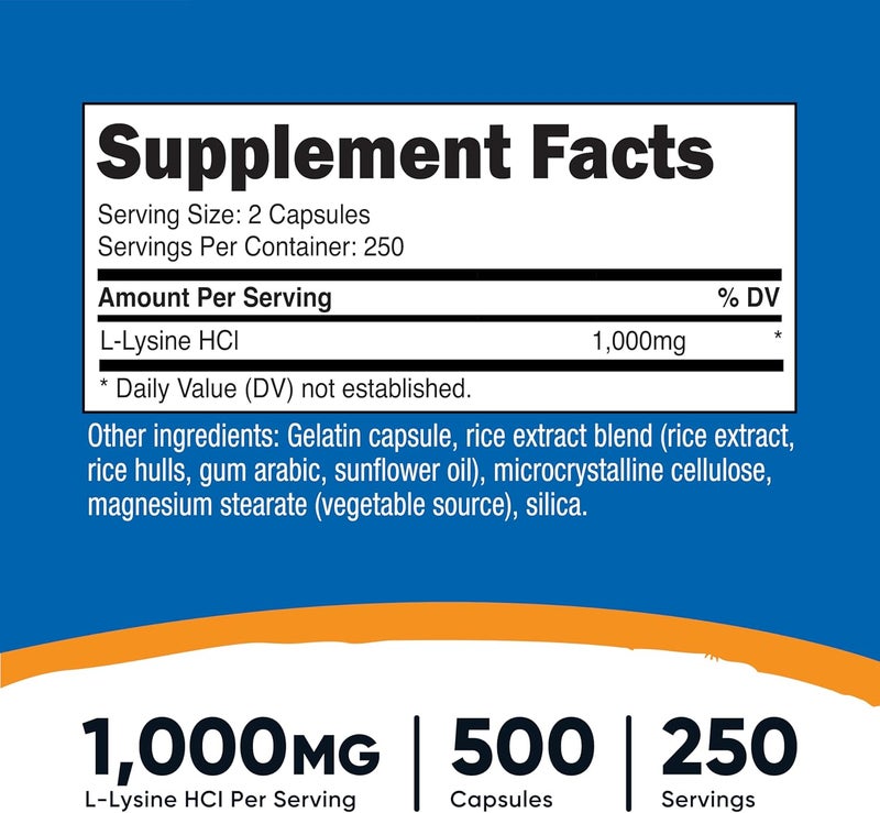 Nutricost LLysine 1000mg Per Serving 250 Servings 500 Capsules  Gluten Free NonGMO 500mg Per Capsule - Image 2