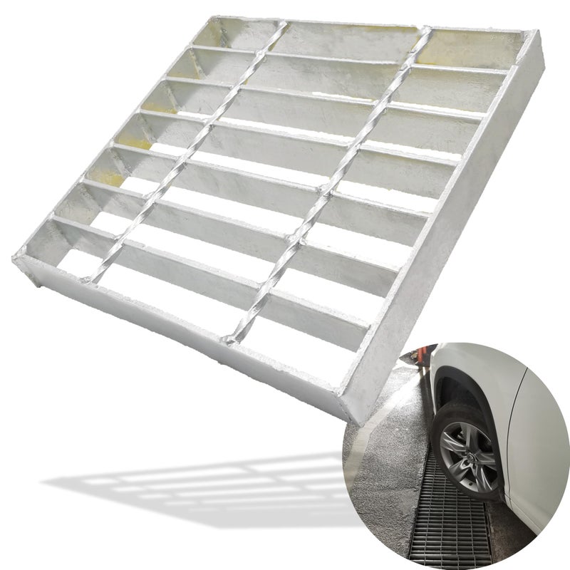 MOSINSBO Galvanized Steel Drain Grate 10x10 Outdoor Drain Cover B Class Replacement Sewer Grate Durable Heavy Duty Channel Grate Sliver Square Drainage Grate for Driveway Concrete Yard