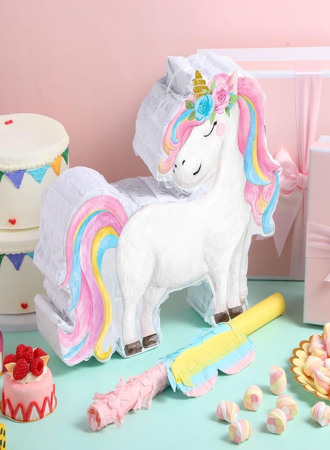 Harrycle Small Unicorn Piñata with Stick Blindfold Piñata Unicorn for Girls Birthday Party Decorations for Girls Birthday Princess Fiestas Colorful Party Supplies - Image 4