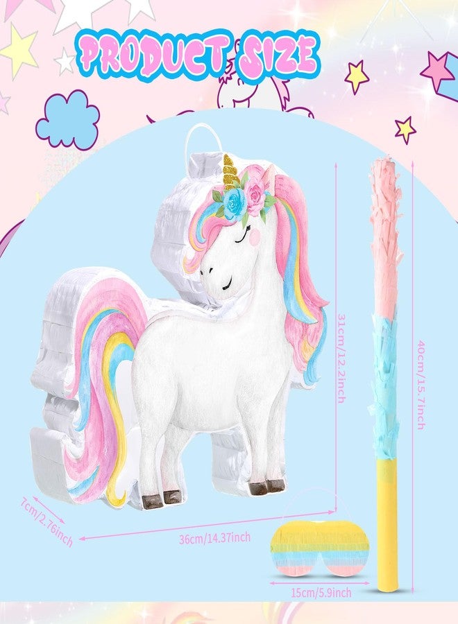 Harrycle Small Unicorn Piñata with Stick Blindfold Piñata Unicorn for Girls Birthday Party Decorations for Girls Birthday Princess Fiestas Colorful Party Supplies - Image 2