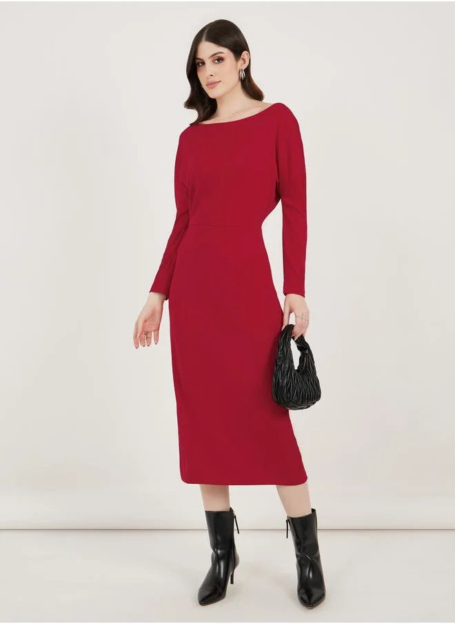 ستايلي Solid Bodycon Midi Dress with Long Sleeves