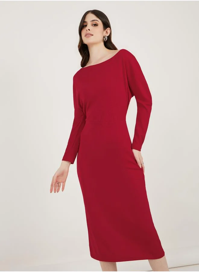 ستايلي Solid Bodycon Midi Dress with Long Sleeves