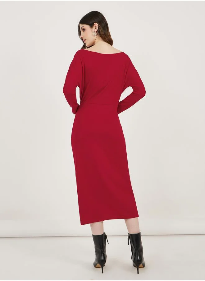 ستايلي Solid Bodycon Midi Dress with Long Sleeves