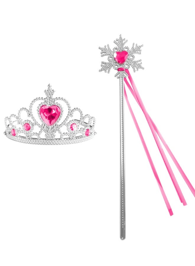 Princess Dress-Up Set with Crown and Magic Wand, Children's Heart Diamond Accessories, Role-Play Party Gift in Rose Red Color, A47