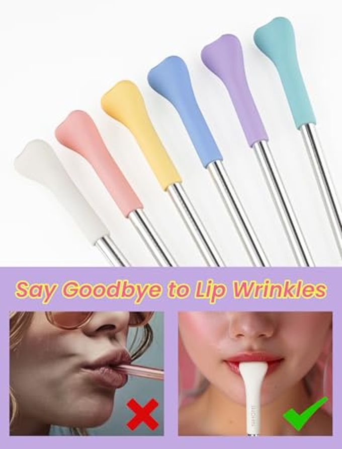 NiHome 6PCS Anti Wrinkle Straws with Silicone Widen Flat Tip Drinking Metal Straw, Fit for Stanley 20/30/40 oz Tumbler, Reusable Wrinkle Free Stainless Steel Long Straw, Brushes & Carry Bag (Macaron) - Image 2