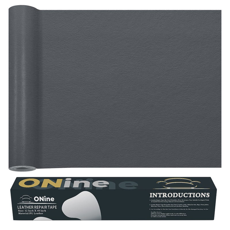 ONine Leather Repair PatchLeather Repair Tape 12 x 48 inches Leather Repair Patch for FurnitureVinyl Repair KitLeather Couch Patchfor Sofas Furniture Car Seats Office ChairsGray