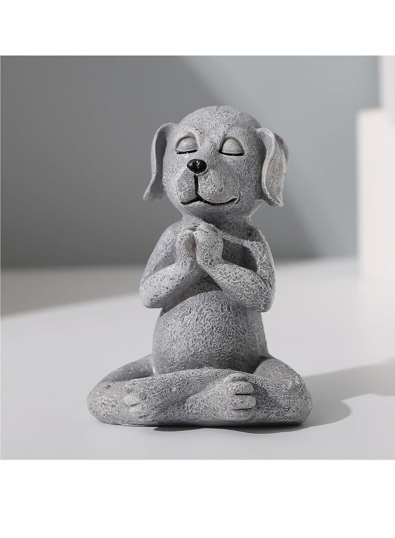 KASTWAVE تمثال الكلب المتأمل، 4.7" تمثال كلب يوغا من راتنج، زخرفة حيوانات زين لطيفة ومضحكة لسطح الطاولة في المنزل والحديقة، الهدوء والسلام لحديقة الجنيات الخاصة بك - Image 1